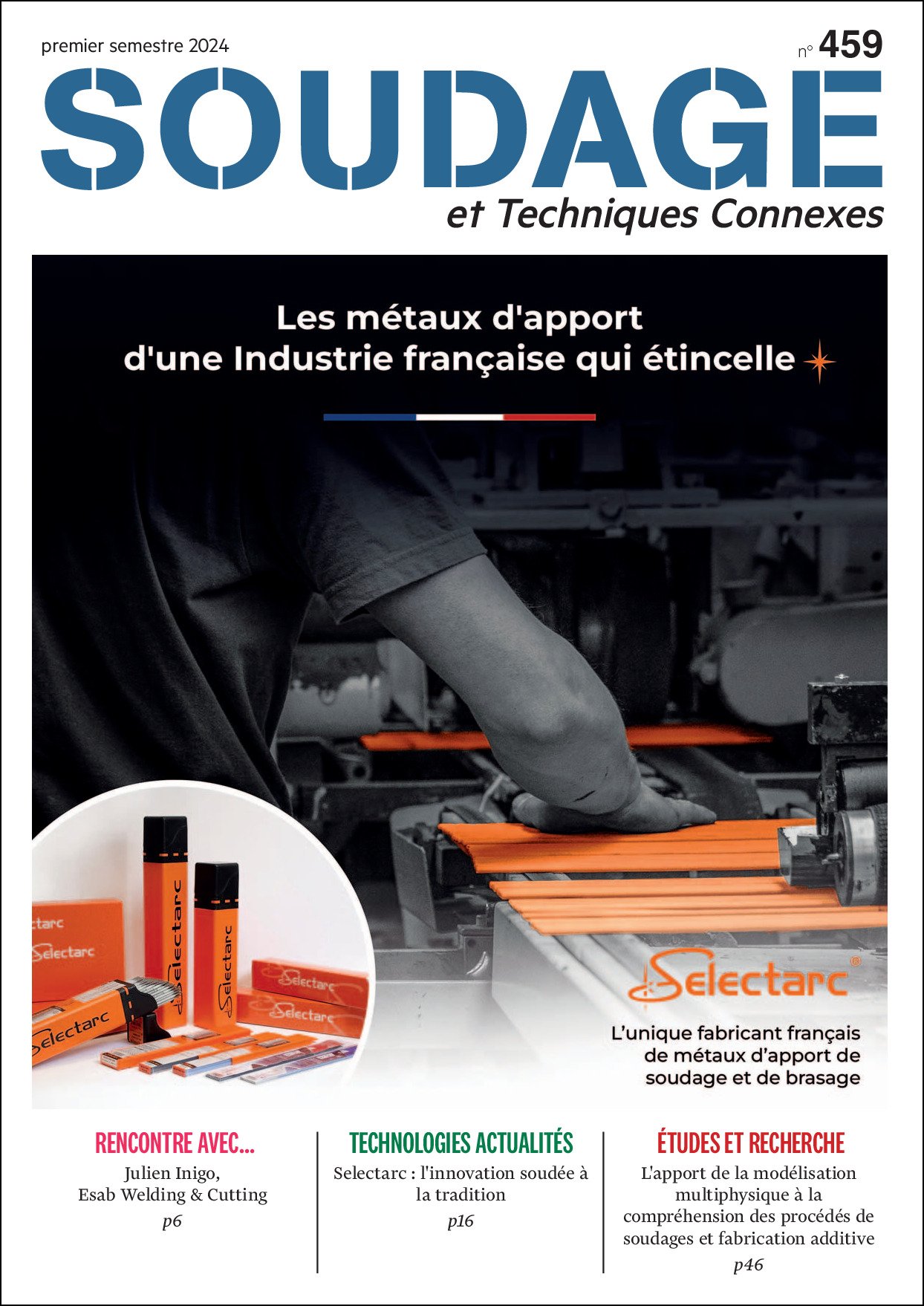 qifTfIjrSs Couverture du magazine intitulée « Soudage et Techniques Connexes » avec l'image d'une personne soudant du métal. Le texte comprend des titres d'articles sur les technologies de soudage, un article sur Selectarc et des recherches sur l'industrie. Les matériaux de soudage Selectarc sont présentés au premier plan, offrant un aperçu de leurs archives.