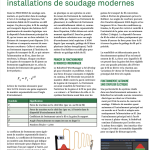 Une page de magazine en langue française explore le transport des fils dans les installations de soudage modernes, avec un diagramme du système RoboFeed WireManager, un tableau de données, des images du produit et des explications techniques détaillées.