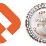 A gauche, un logo géométrique orange avec des formes superposées ; à droite, un badge circulaire argenté et orange avec au centre "FRANCE Fabricant français CHAUDRONNERIE", mettant en avant le savoir-faire en matière de structures et d'équipements sous pression.