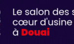 Bannière pour l'événement industriel SEPEM Douai, indiquant la date et le lieu de l'événement (27-29 janvier 2026, Parc Expo Douai), avec des personnes marchant dans un hall d'exposition, les détails de l'événement en français sur la droite, et une étiquette "Brouillon auto" pour l'état de projet.