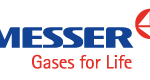 Logo avec le mot "MESSER" en lettres capitales bleues, la phrase "Gases for Life" en rouge en dessous, et un cercle rouge avec un symbole géométrique blanc à droite.